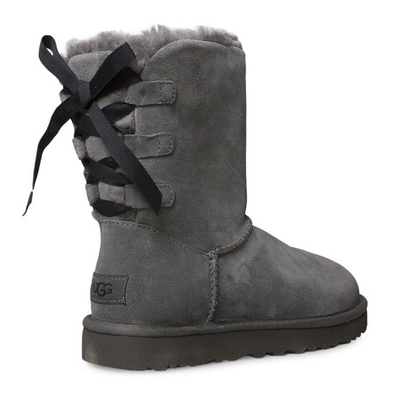 UGG SHORT CONTINUITY BOW CHARCOAL SUEDE SHEEPSKIN - Picture 1 of 6